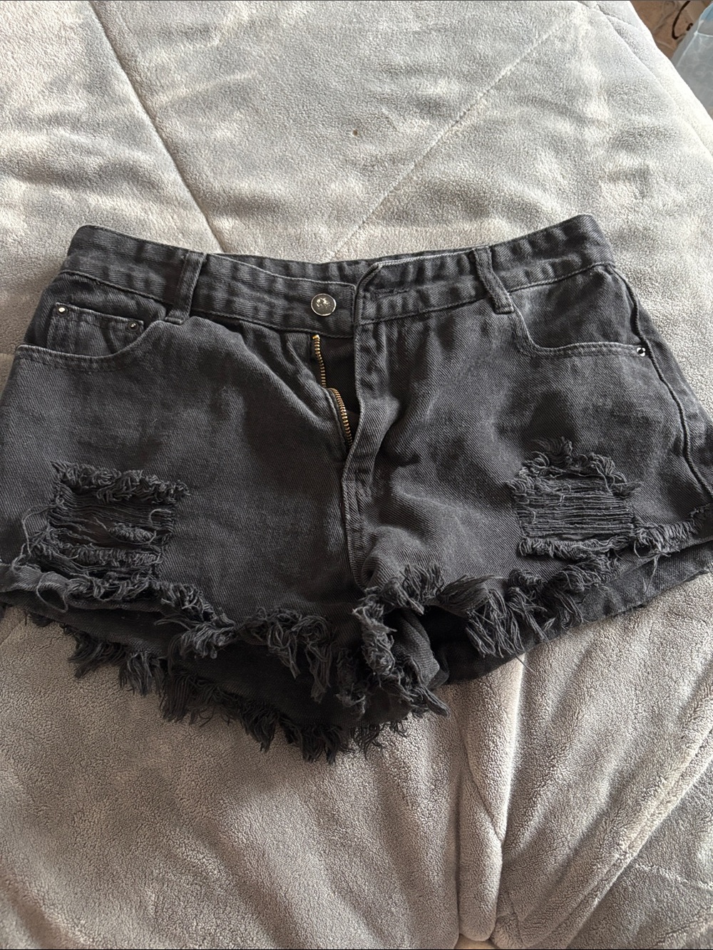 SHEIN Black Distressed Frayed Hem Denim Shorts